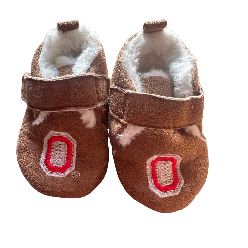 Ohio State Buckeyes Baby Booties Team Sports Brown Faux Fur Slippers Size 3 6-9M